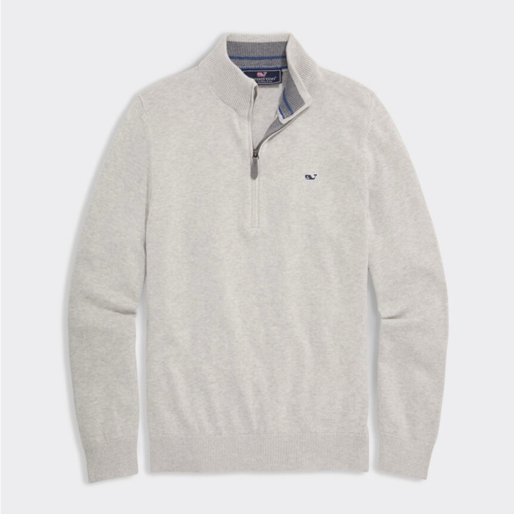 Vineyard Vines Boathouse Quarter-Zip Sweater in lighthouse light gray 6